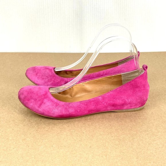 J. Crew Suede Round Toe Ballet Flats Women's Size 7.5 Bright Pink
